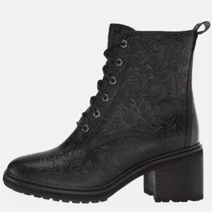 Timberland Sienna Floral Embossed Waterproof Lace-Up Heeled Boots Black 10